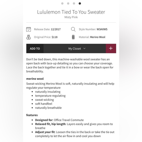 Lululemon Tied To You Misty Pink Sweater Size 10 Needs Hole Repaired - Picture 3 of 12